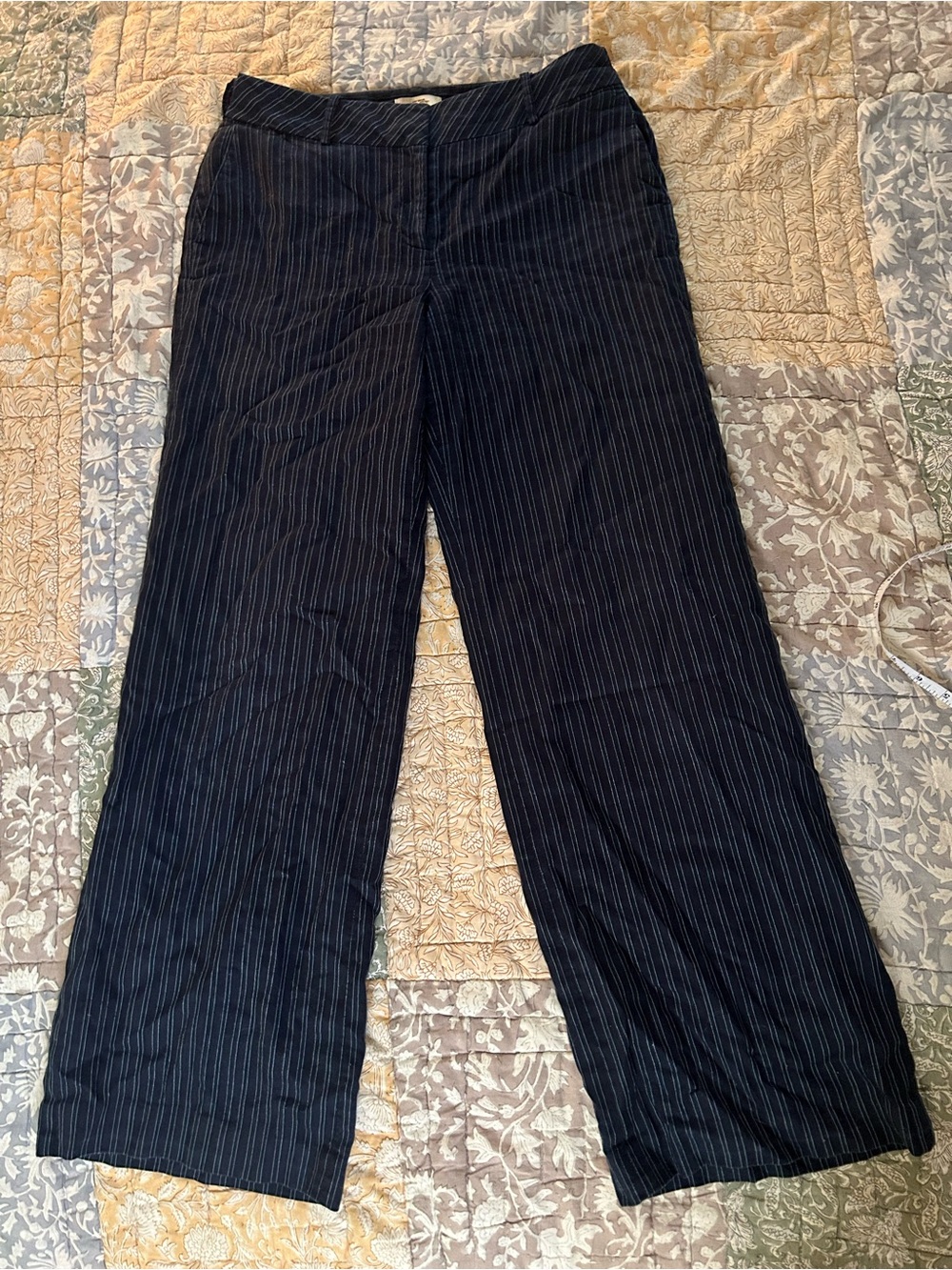 LOFT Navy Pinstripe Wide-Leg Dress Pants